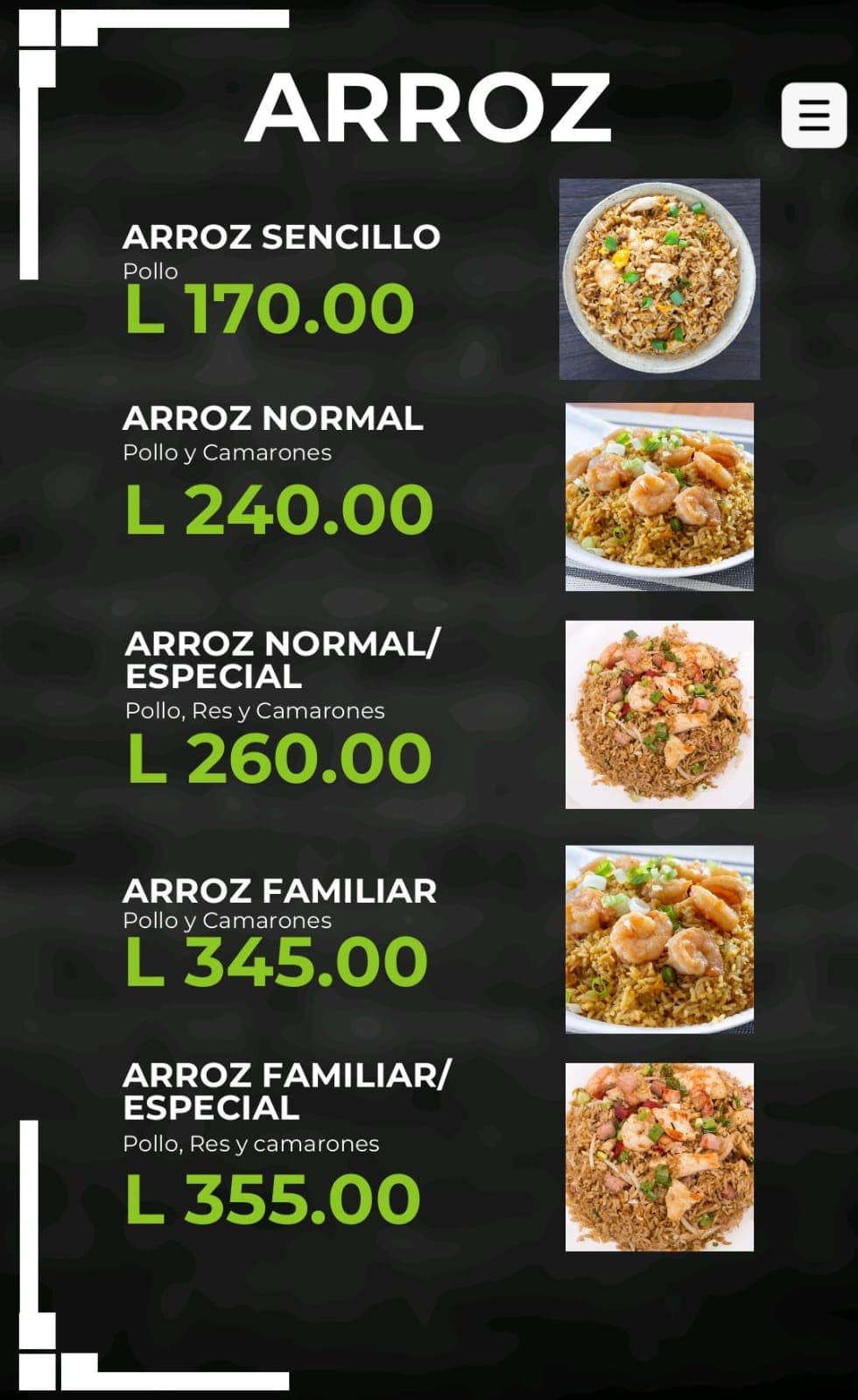 Menú de Bambú Oriental — página 1 de 3