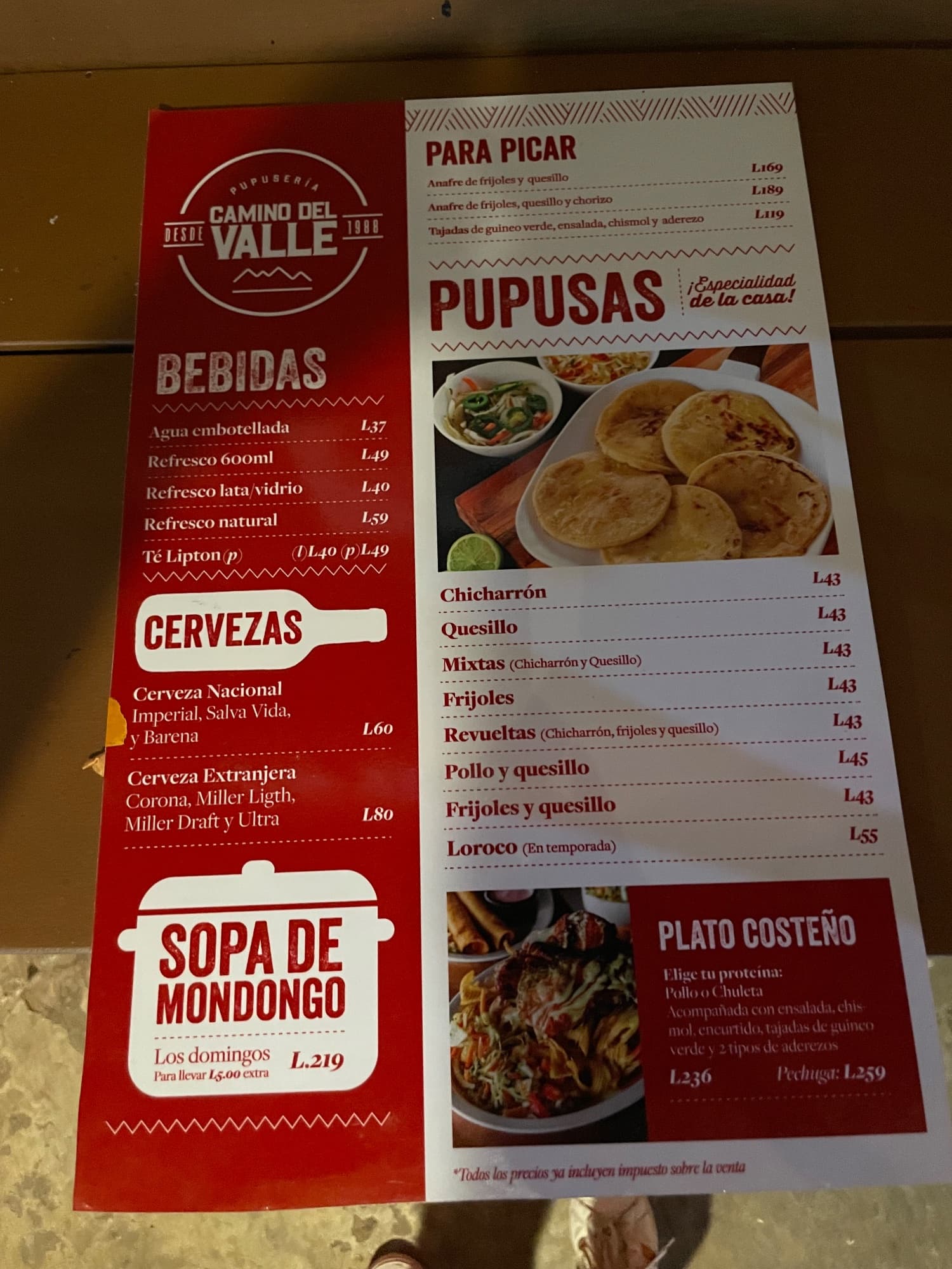 Menú de Pupuseria camino del valle — página 2 de 2