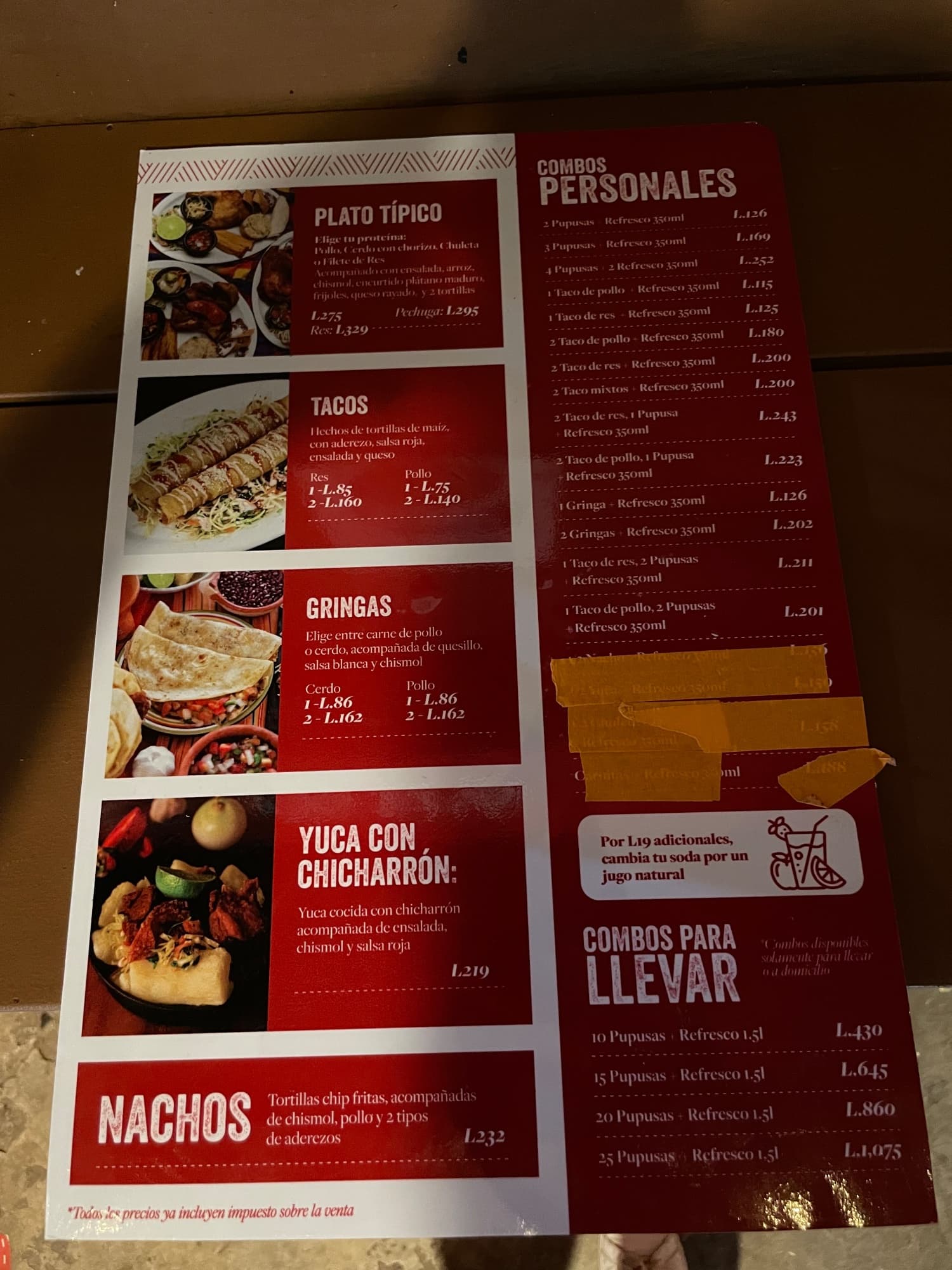 Menú de Pupuseria camino del valle — página 1 de 2